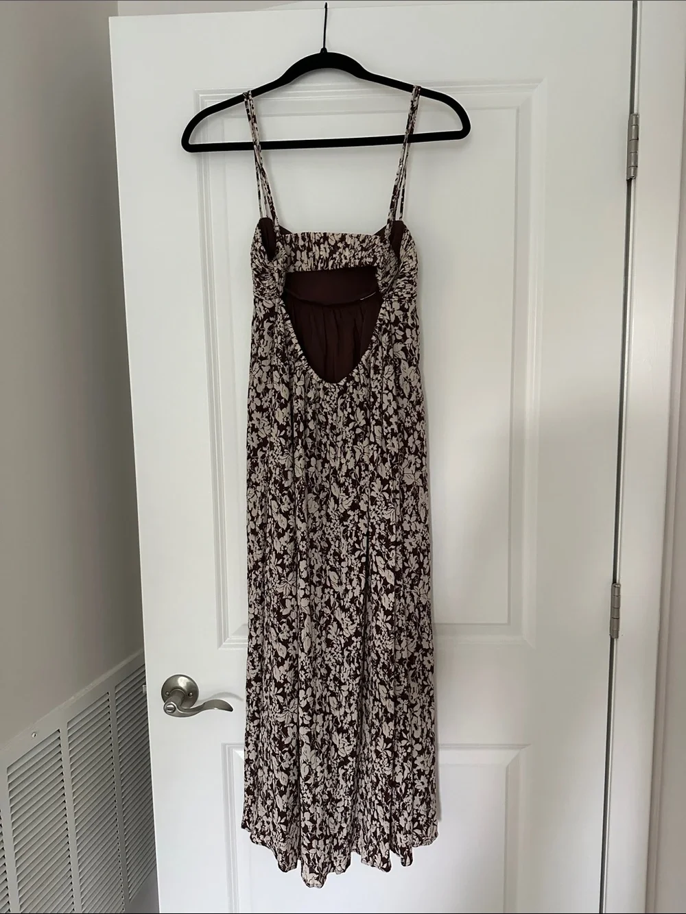 Abercrombie Floral Spaghetti-Strap Maxi Dress in Cream and Brown